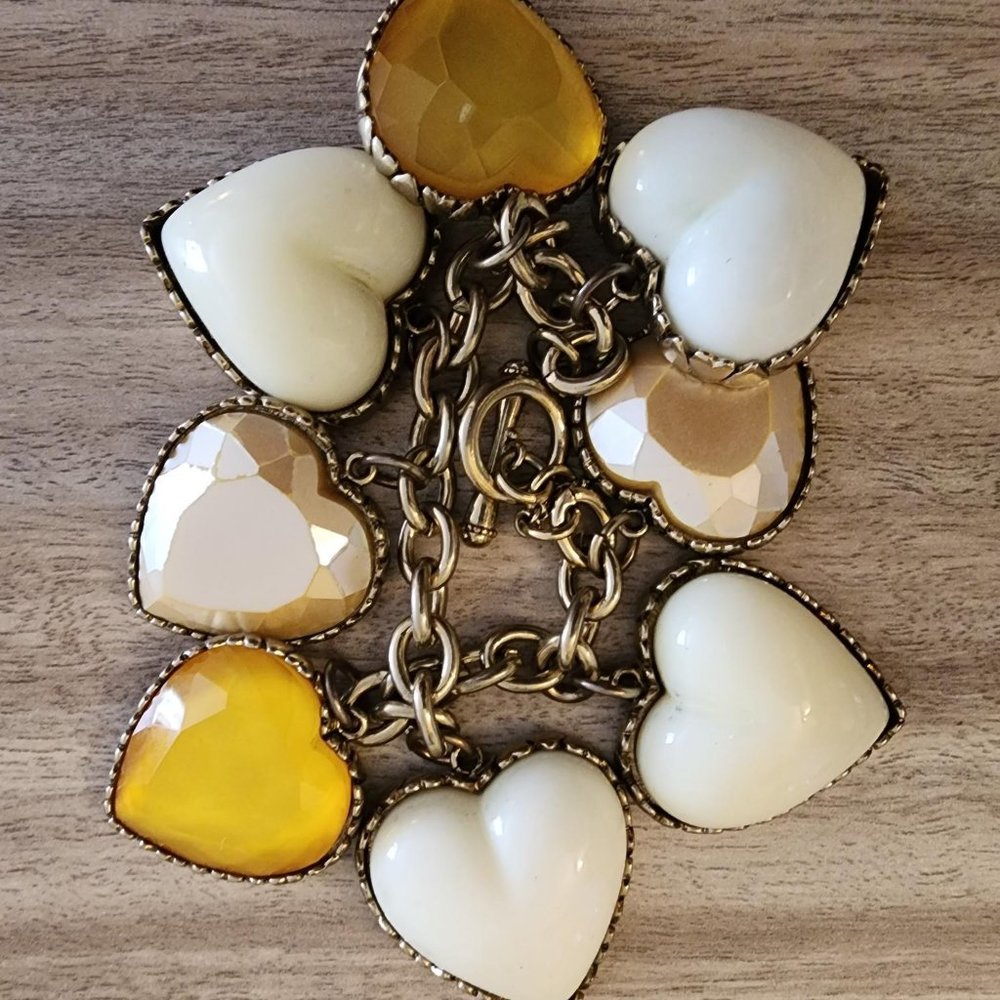 RARE BETSY JOHNSON PUFFY CHUNKY YELLOW PINK LUCITE HEARTS VTG RARE